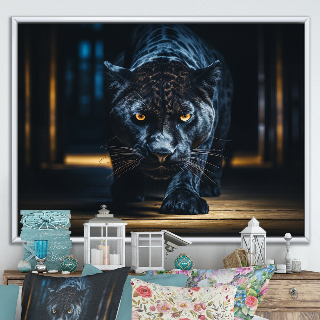 Glorious Black Panther Hunting Wild Nature - Panther Bedroom Wall Art