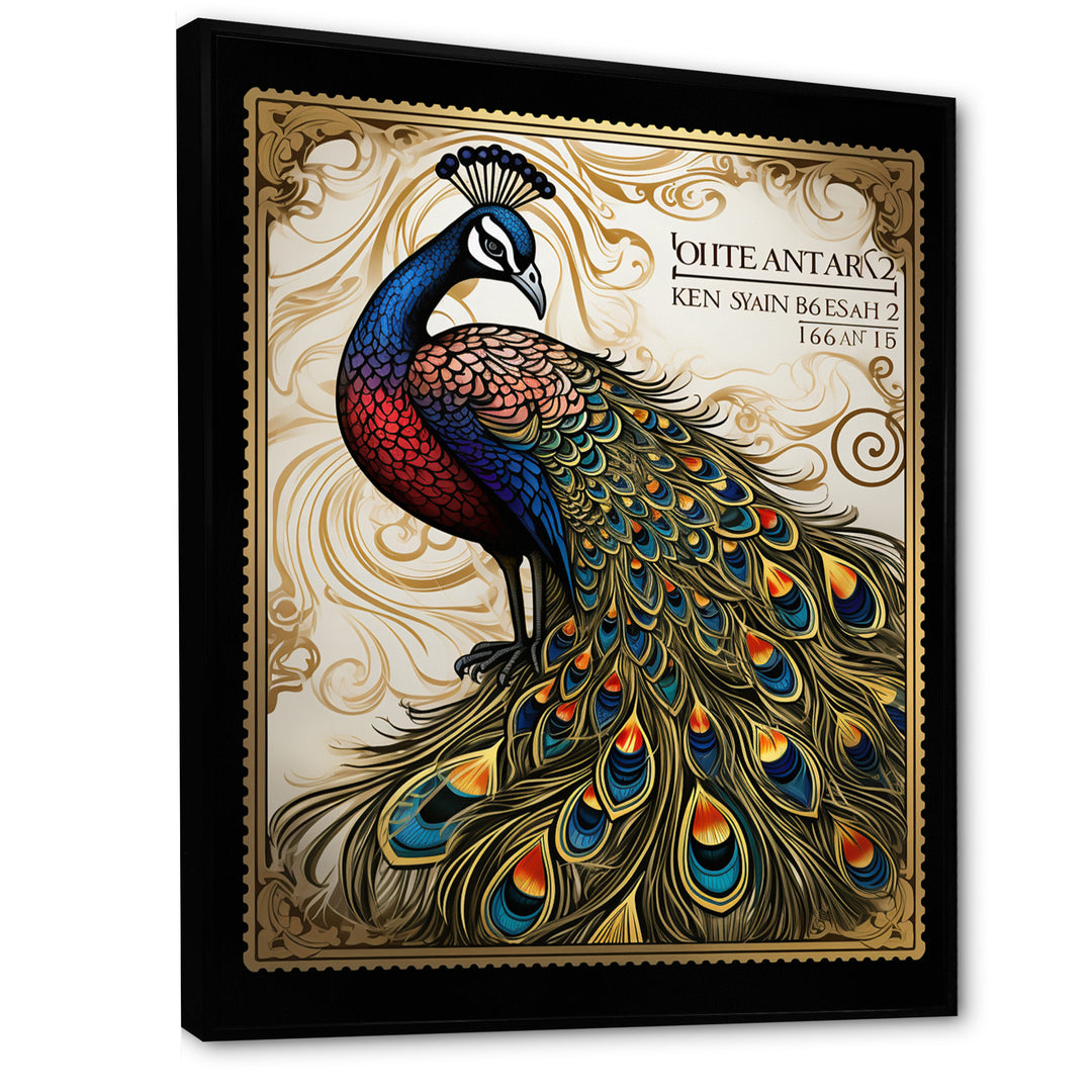 Stamp Illustration Of Glorious Peacock - Peacock Wall Art Prints
