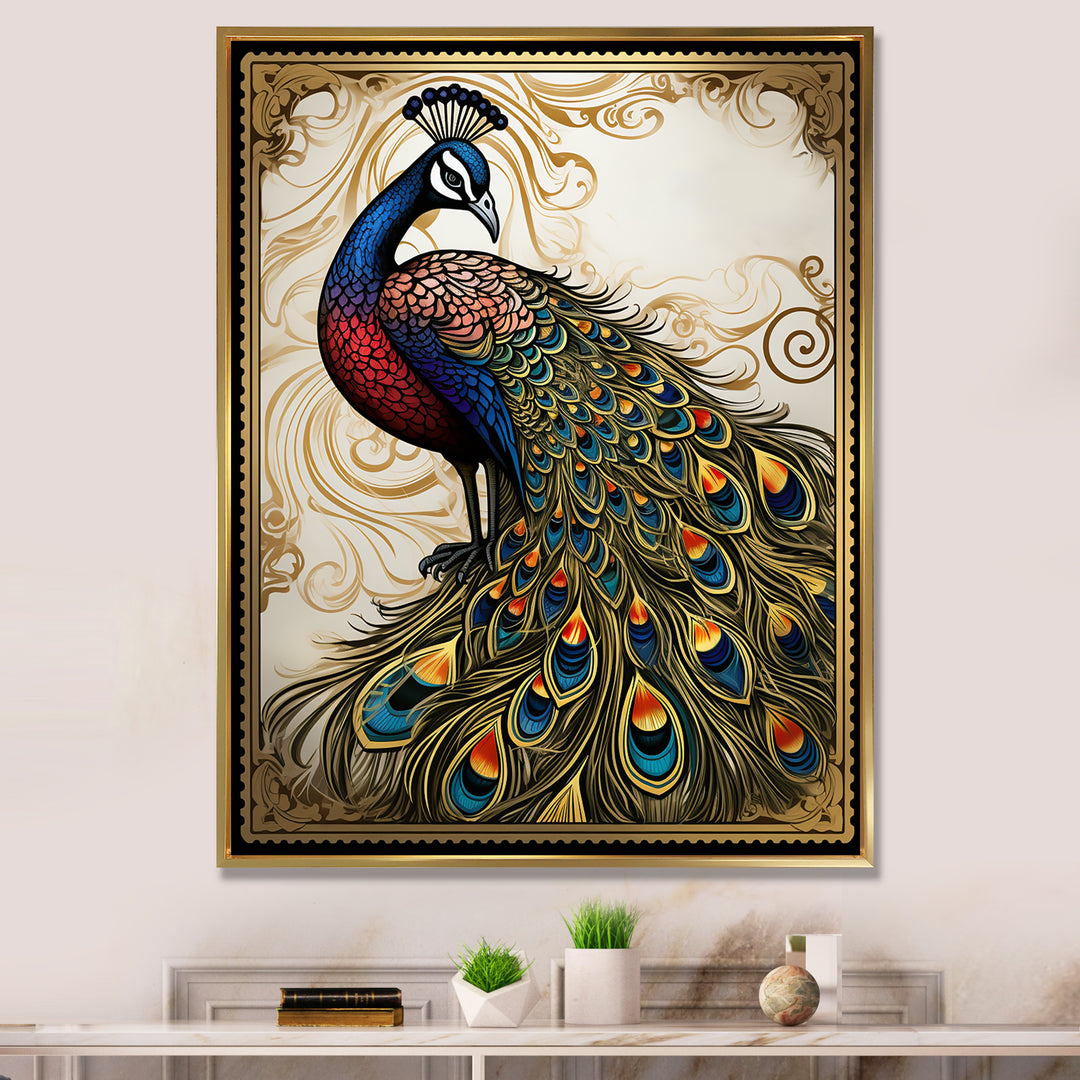 Stamp Illustration Of Glorious Peacock - Peacock Wall Art Prints
