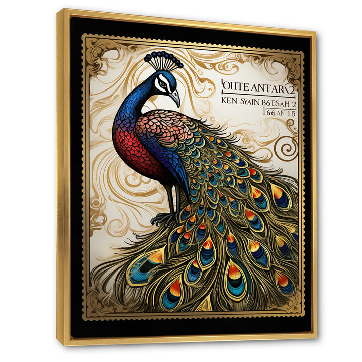 Stamp Illustration Of Glorious Peacock - Peacock Wall Art Prints