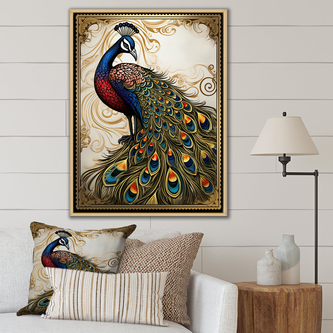 Stamp Illustration Of Glorious Peacock - Peacock Wall Art Prints