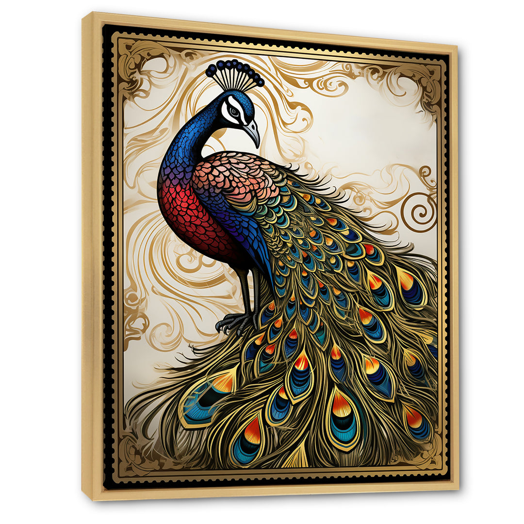 Stamp Illustration Of Glorious Peacock - Peacock Wall Art Prints