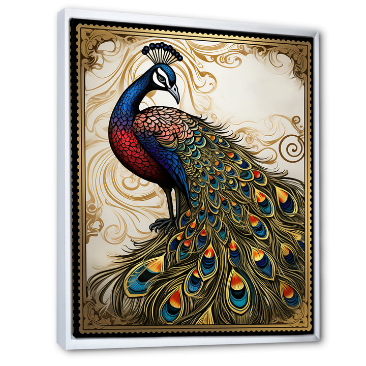 Stamp Illustration Of Glorious Peacock - Peacock Wall Art Prints