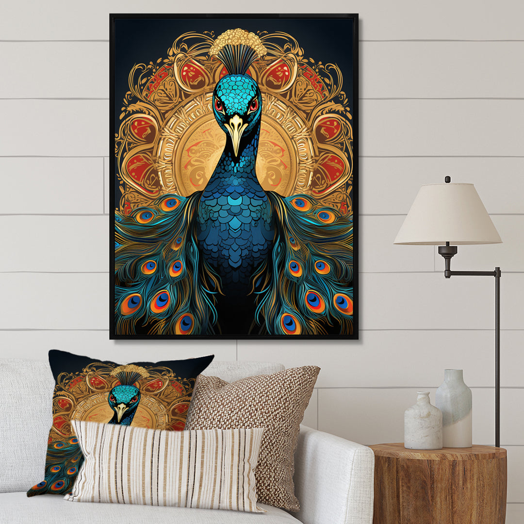 Vintage Illustration Of Glorious Blue Peacock - Blue Peacock Wall Art