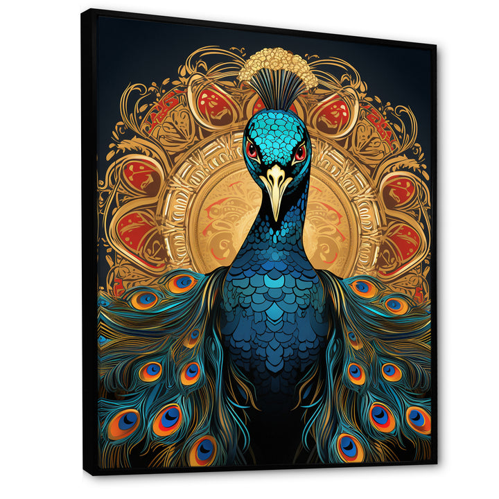 Vintage Illustration Of Glorious Blue Peacock - Blue Peacock Wall Art