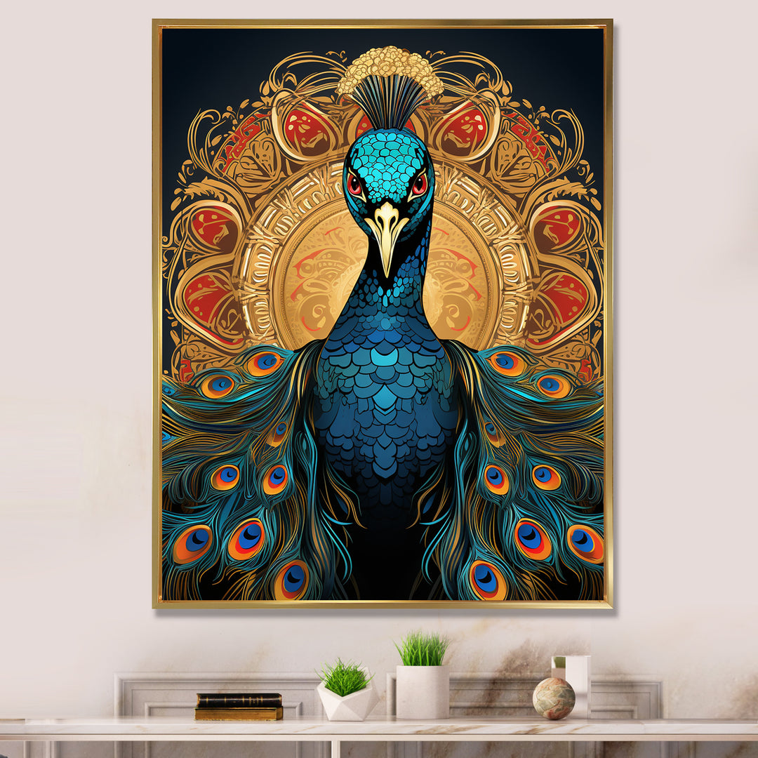 Vintage Illustration Of Glorious Blue Peacock - Blue Peacock Wall Art