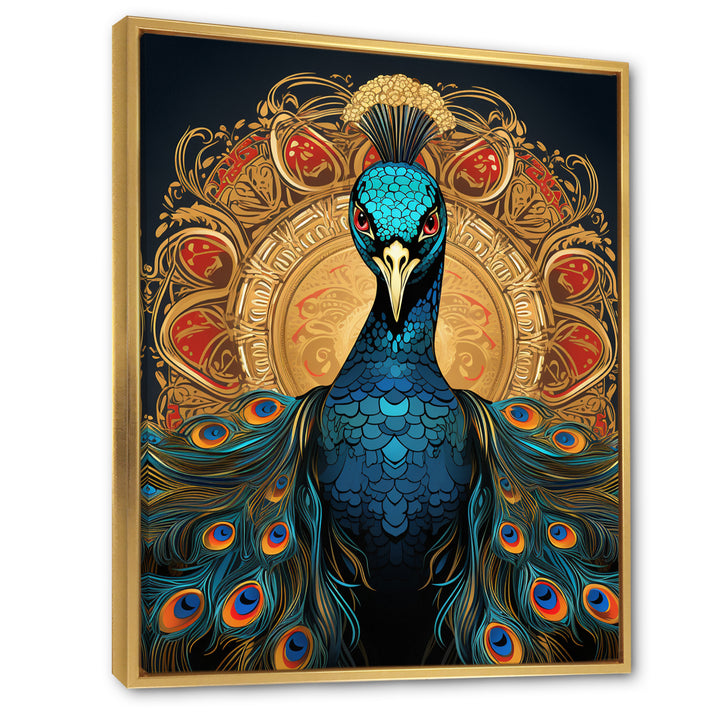 Vintage Illustration Of Glorious Blue Peacock - Blue Peacock Wall Art