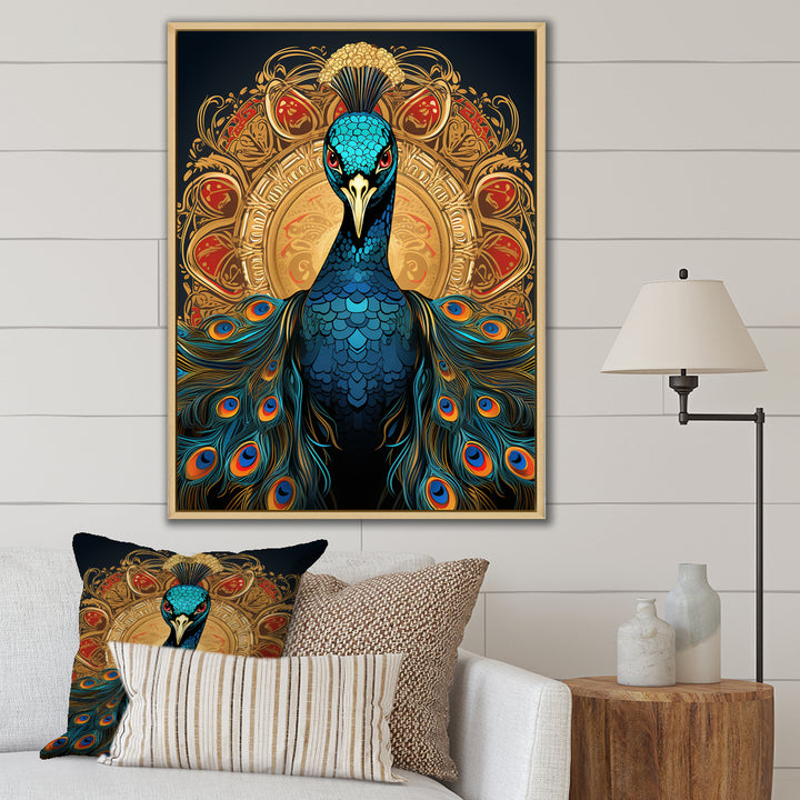 Vintage Illustration Of Glorious Blue Peacock - Blue Peacock Wall Art