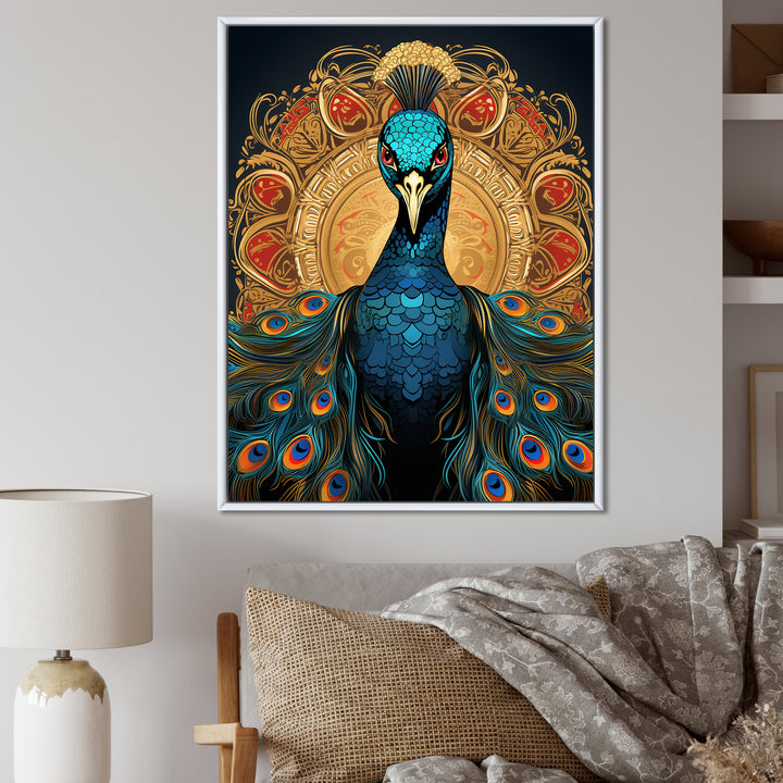 Vintage Illustration Of Glorious Blue Peacock - Blue Peacock Wall Art