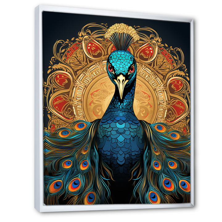 Vintage Illustration Of Glorious Blue Peacock - Blue Peacock Wall Art