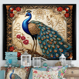 Retro Illustration Of Glorious Blue Peacock - Blue Peacock Wall Art