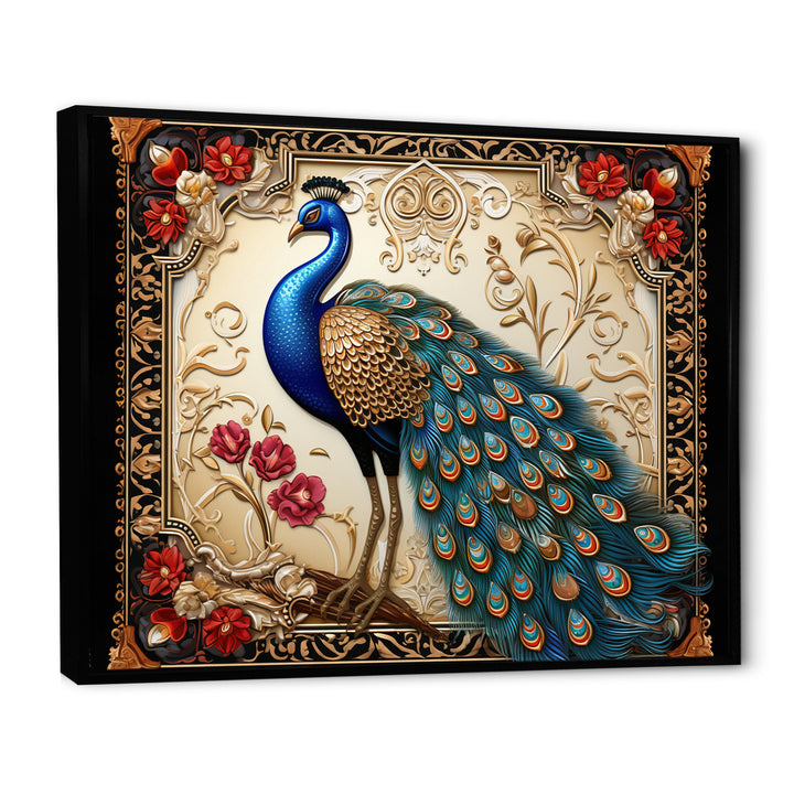 Retro Illustration Of Glorious Blue Peacock - Blue Peacock Wall Art