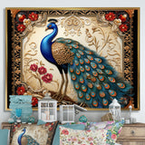 Retro Illustration Of Glorious Blue Peacock - Blue Peacock Wall Art