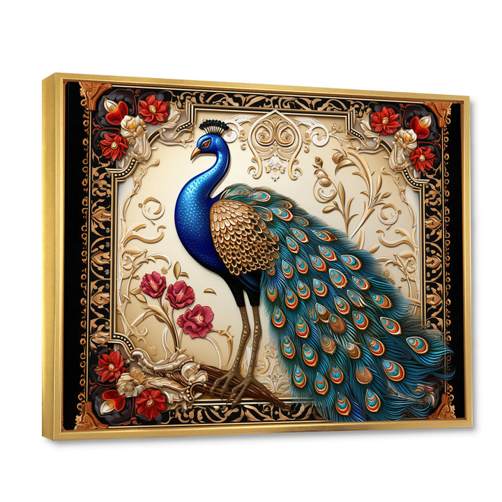 Retro Illustration Of Glorious Blue Peacock - Blue Peacock Wall Art