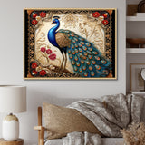 Retro Illustration Of Glorious Blue Peacock - Blue Peacock Wall Art