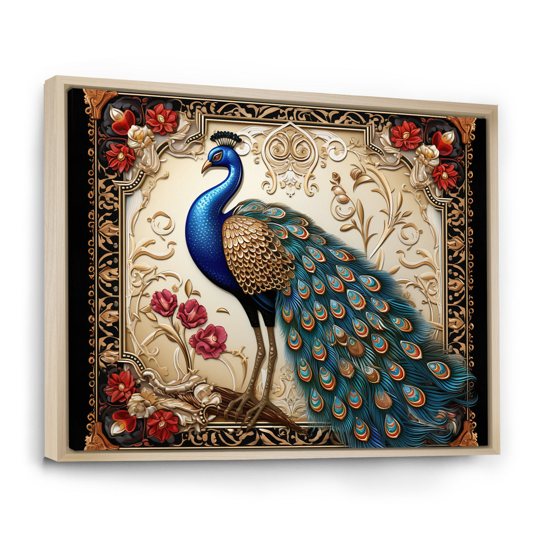 Retro Illustration Of Glorious Blue Peacock - Blue Peacock Wall Art