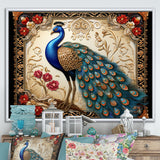 Retro Illustration Of Glorious Blue Peacock - Blue Peacock Wall Art
