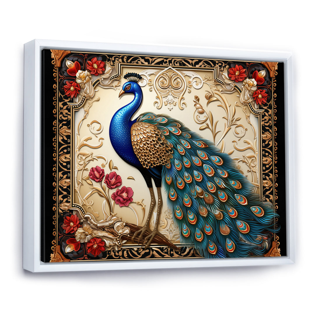 Retro Illustration Of Glorious Blue Peacock - Blue Peacock Wall Art