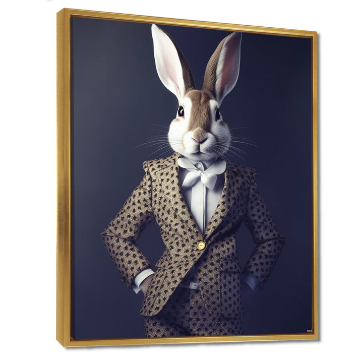 White Rabbit In Fancy Suit - Rabbit Living Room Wall Art
