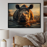 Wild Rhino In The Water Wildlife Photography - Rhino Bedroom Wall Art