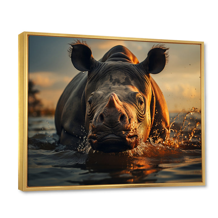 Wild Rhino In The Water Wildlife Photography - Rhino Bedroom Wall Art