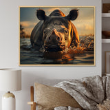 Wild Rhino In The Water Wildlife Photography - Rhino Bedroom Wall Art