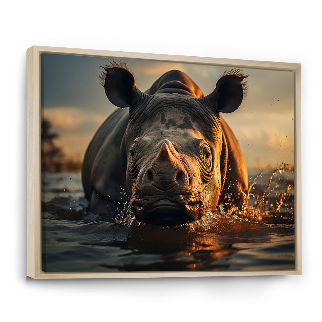 Wild Rhino In The Water Wildlife Photography - Rhino Bedroom Wall Art