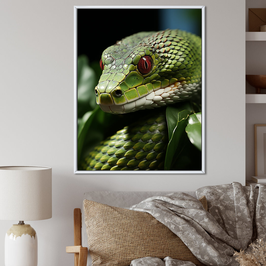 Portrait Of Green Snake Wildlife Photography - Snake Living Room Wall Art