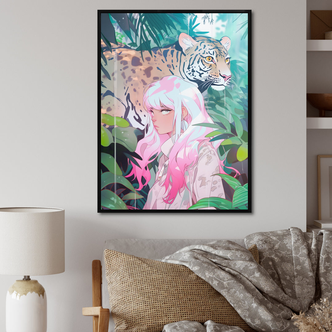 Wild Tiger With Young Girl In The Jungle - Tiger Wall Decor