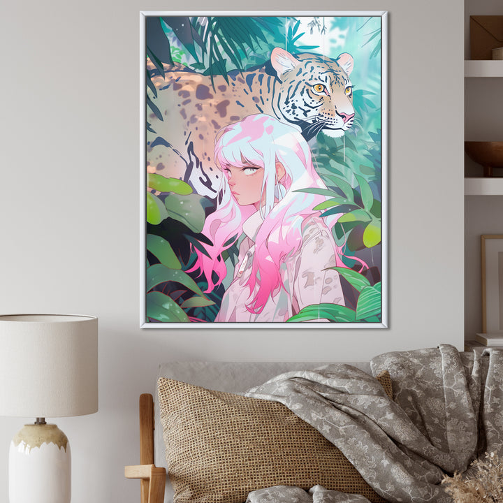 Wild Tiger With Young Girl In The Jungle - Tiger Wall Decor
