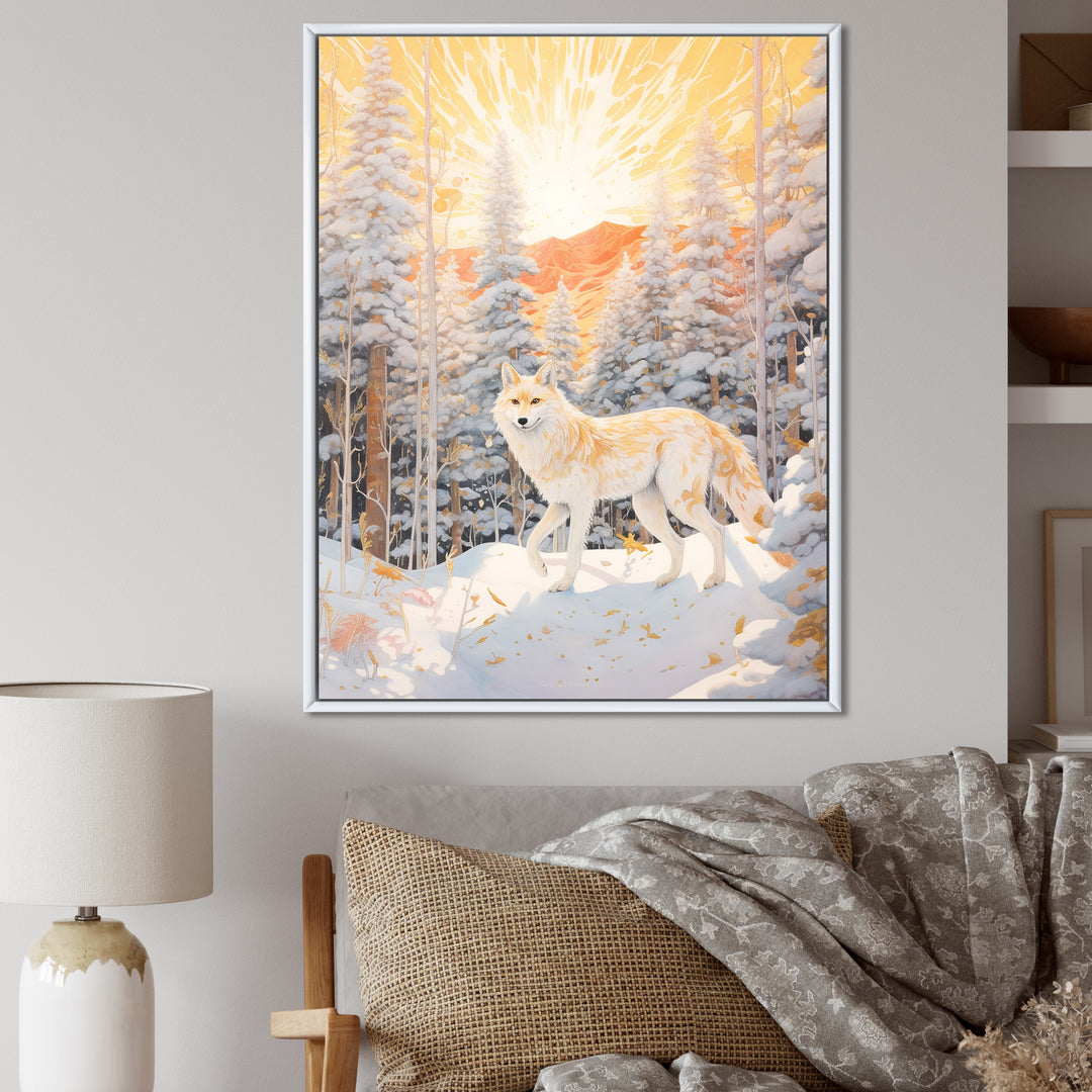 White Wild Wolf In Winter Forest - White Wolf Wall Art