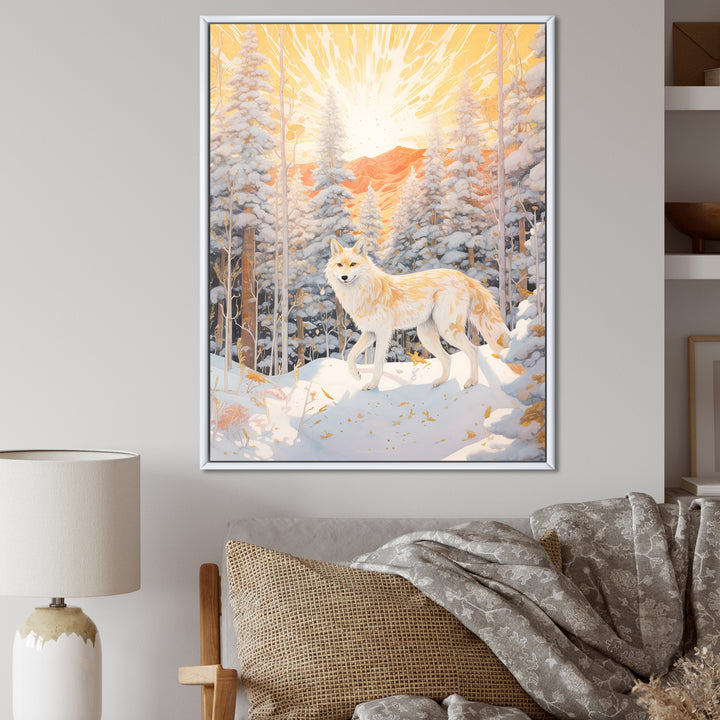 White Wild Wolf In Winter Forest - White Wolf Wall Art