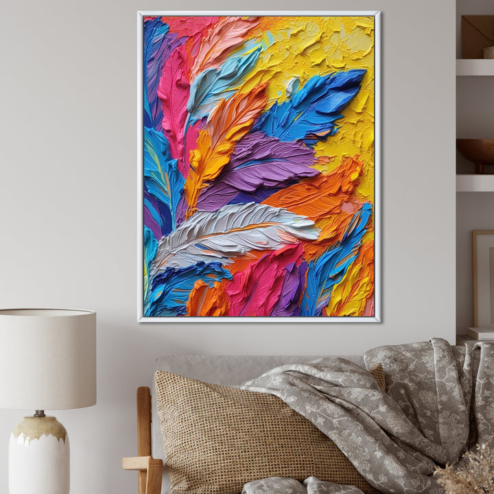 Rough Texture Colorful Feathers Painting - Feathers Large Canvas Wall Art