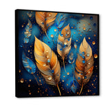 Boho Glam Gold Feathers On Cosmic Blue - Feathers Living Room Wall Art
