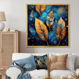Boho Glam Gold Feathers On Cosmic Blue - Feathers Living Room Wall Art
