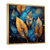 Boho Glam Gold Feathers On Cosmic Blue - Feathers Living Room Wall Art