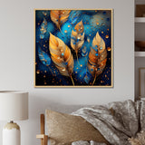 Boho Glam Gold Feathers On Cosmic Blue - Feathers Living Room Wall Art