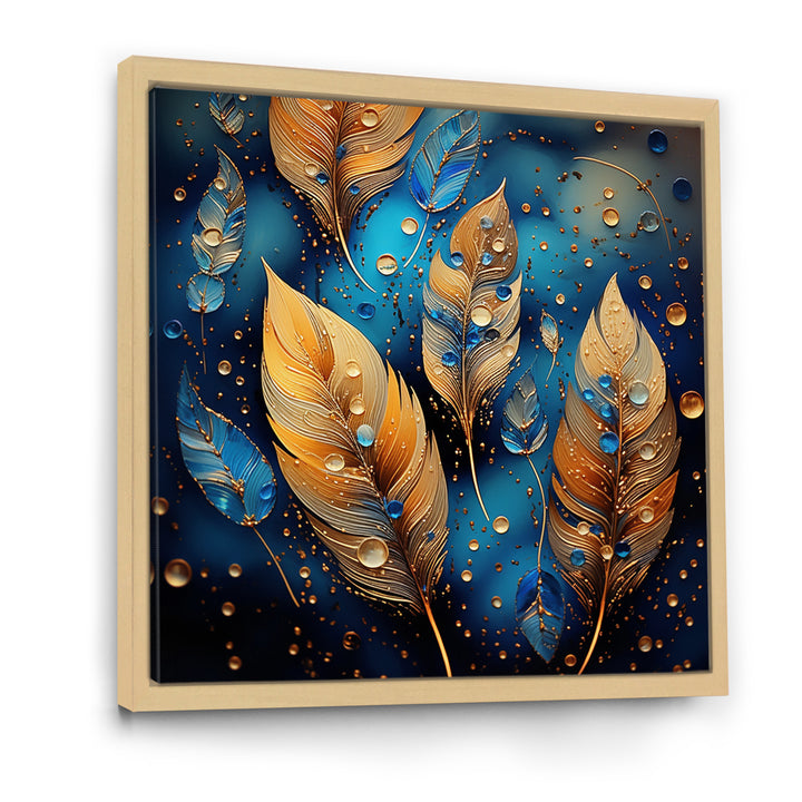 Boho Glam Gold Feathers On Cosmic Blue - Feathers Living Room Wall Art