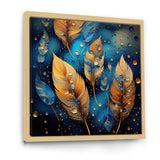 Boho Glam Gold Feathers On Cosmic Blue - Feathers Living Room Wall Art