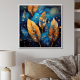Boho Glam Gold Feathers On Cosmic Blue - Feathers Living Room Wall Art
