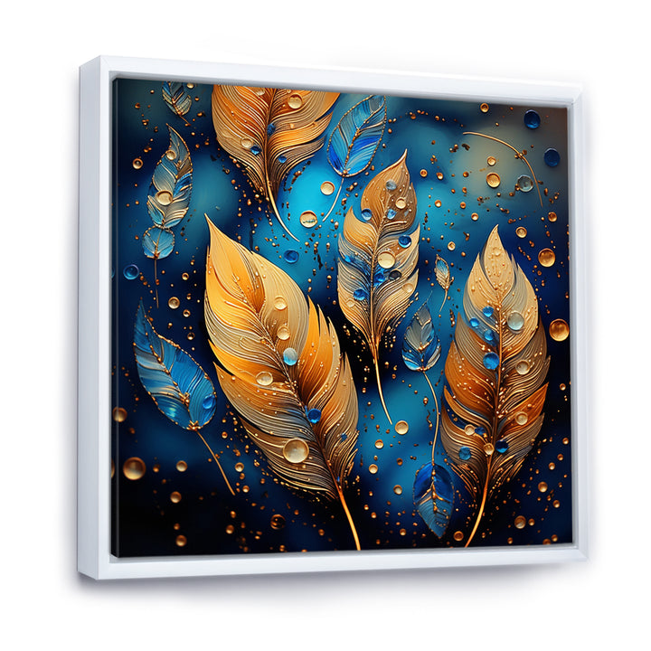 Boho Glam Gold Feathers On Cosmic Blue - Feathers Living Room Wall Art