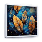 Boho Glam Gold Feathers On Cosmic Blue - Feathers Living Room Wall Art