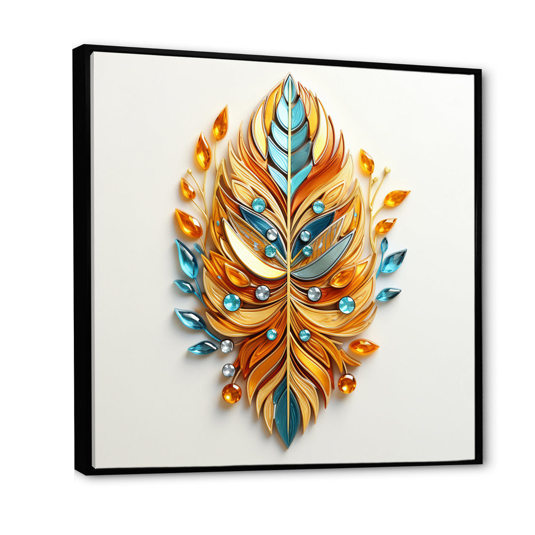 Boho Glam Amber Gold And Turquoise Theater - Feathers Canvas Wall Art