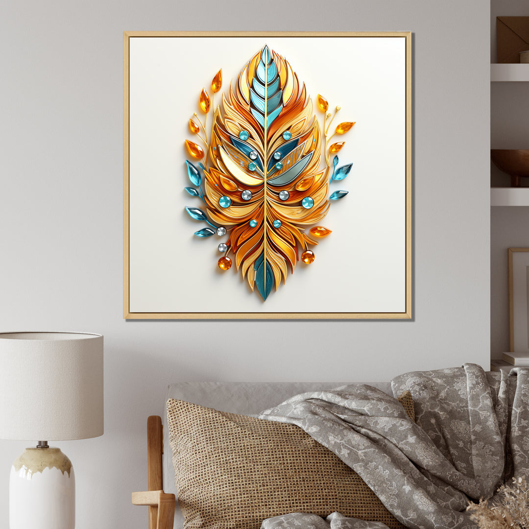 Boho Glam Amber Gold And Turquoise Theater - Feathers Canvas Wall Art