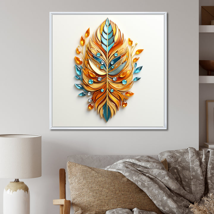 Boho Glam Amber Gold And Turquoise Theater - Feathers Canvas Wall Art