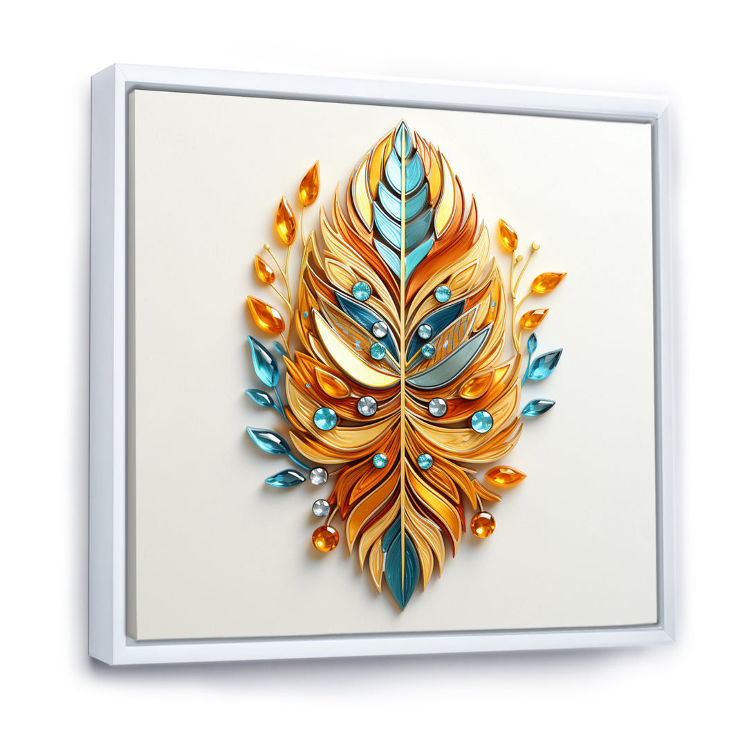 Boho Glam Amber Gold And Turquoise Theater - Feathers Canvas Wall Art