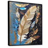 Boho Glam Exquisite Gold On Blue Feather Painting - Feathers Wall Art Prints