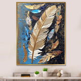Boho Glam Exquisite Gold On Blue Feather Painting - Feathers Wall Art Prints