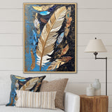 Boho Glam Exquisite Gold On Blue Feather Painting - Feathers Wall Art Prints