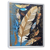 Boho Glam Exquisite Gold On Blue Feather Painting - Feathers Wall Art Prints
